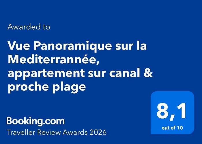 Vue Panoramique sur la Mediterrannée, appartement sur canal&proche plage